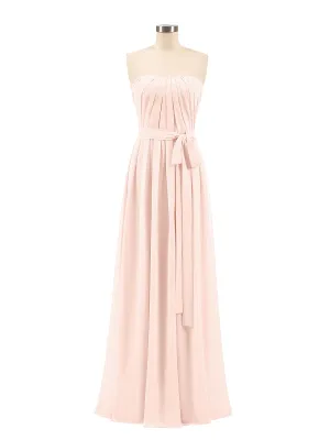 Chiffon Strapless Bridesmaid Gown with Sash-Pearl Pink