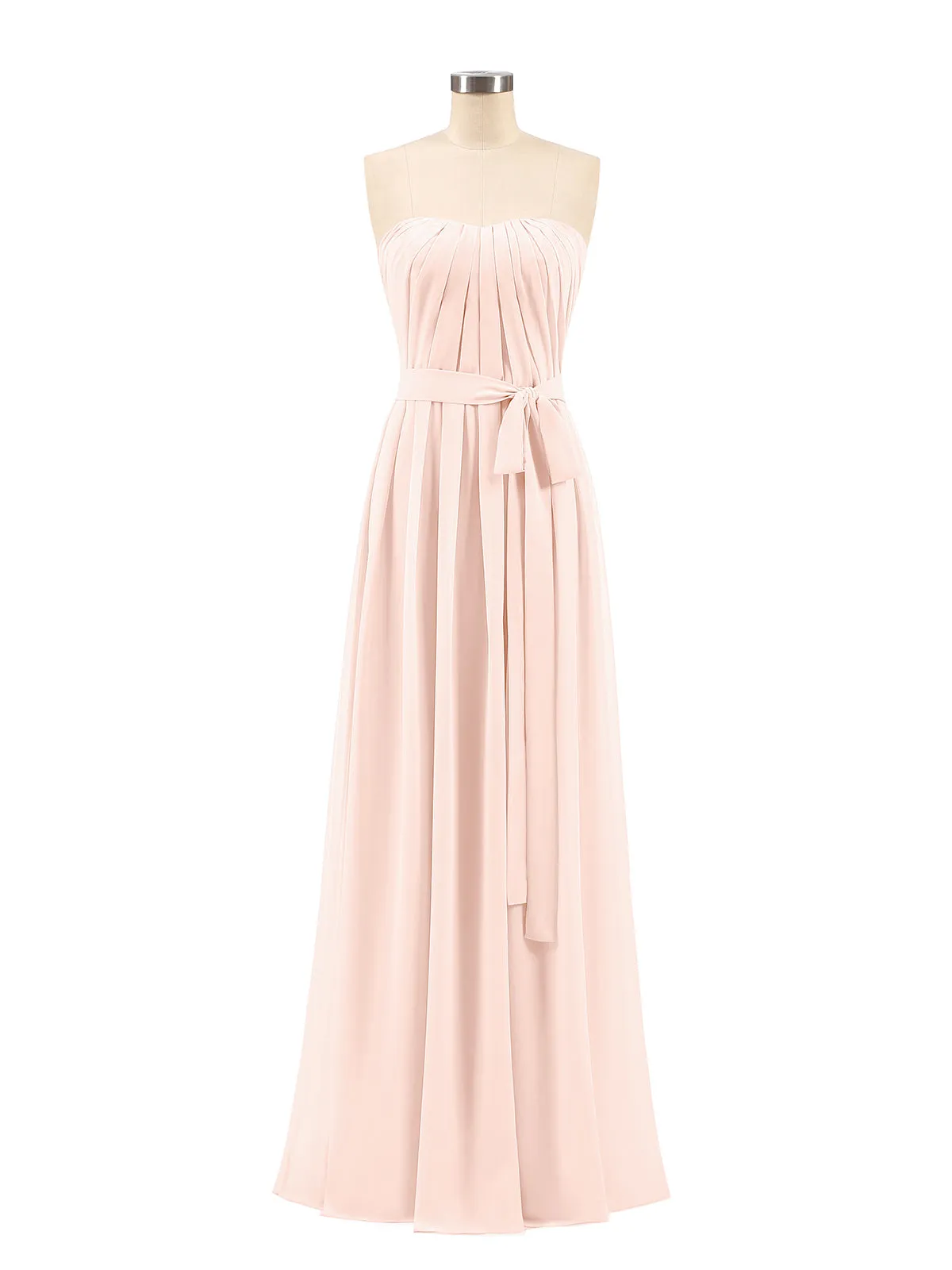 Chiffon Strapless Bridesmaid Gown with Sash-Pearl Pink