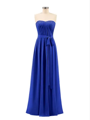 Chiffon Strapless Bridesmaid Gown with Sash-Royal Blue