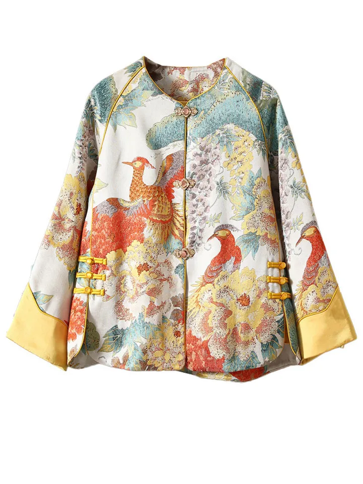 Chinese Style Divine Bird Peony Jacquard Female Tang Suit Jacket