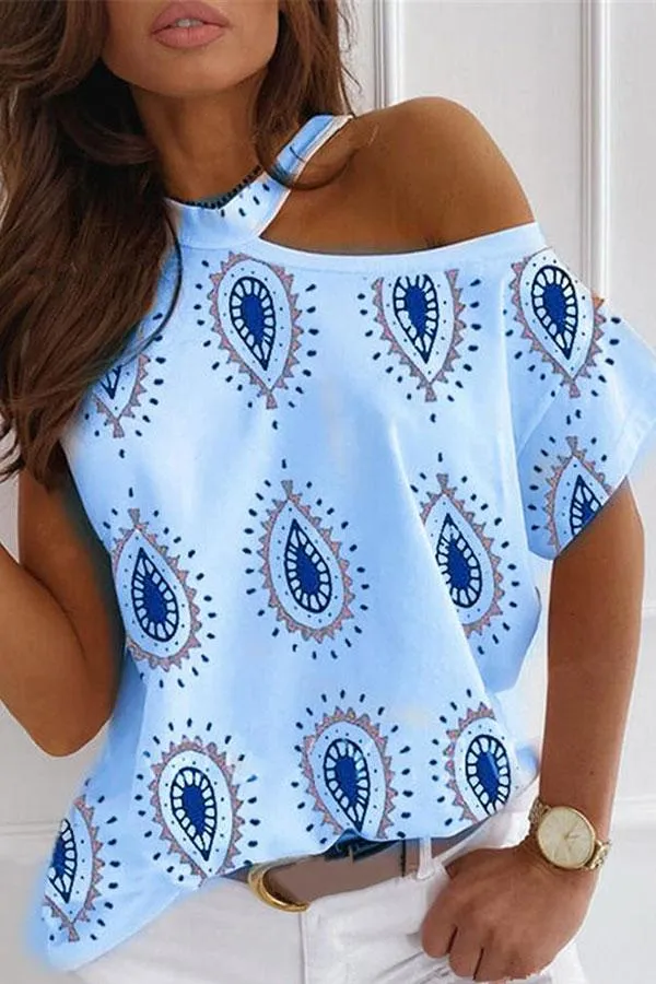 Cold Shoulder Print  T-Shirt