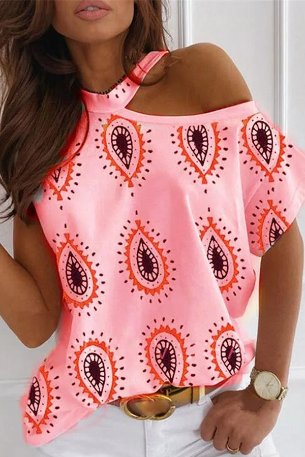 Cold Shoulder Print  T-Shirt