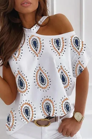 Cold Shoulder Print  T-Shirt