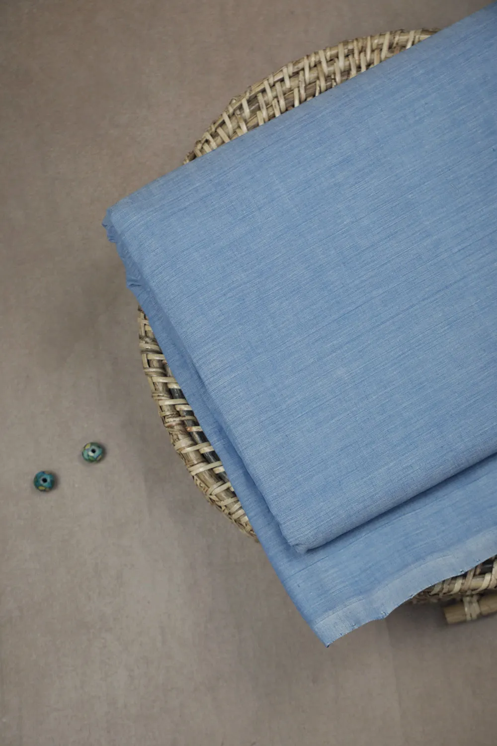 Creamy Blue Mangalagiri Cotton Fabric