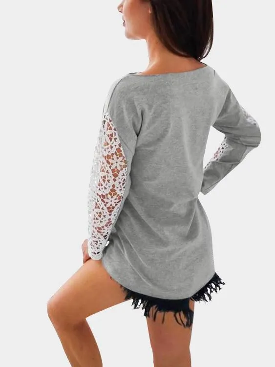 Custom Round Neck Lace Long Sleeve T-Shirt