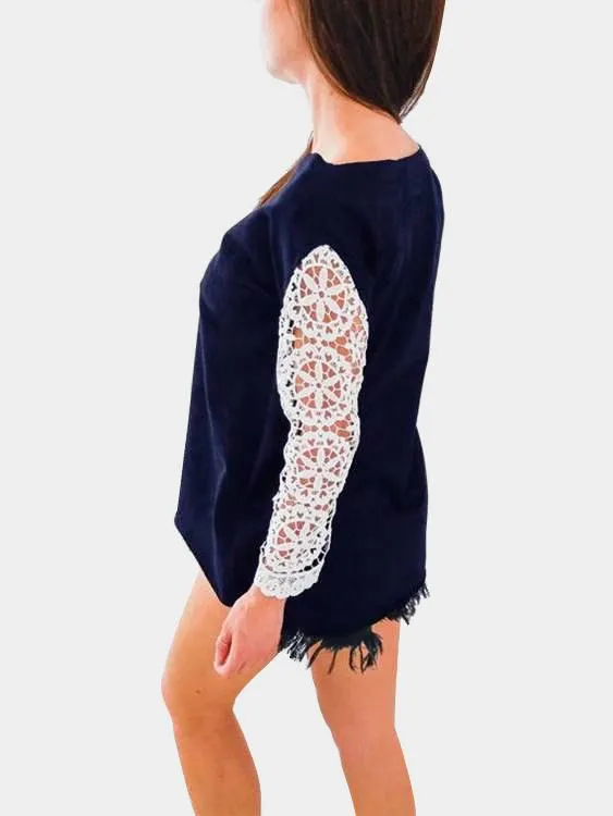 Custom Round Neck Lace Long Sleeve T-Shirt