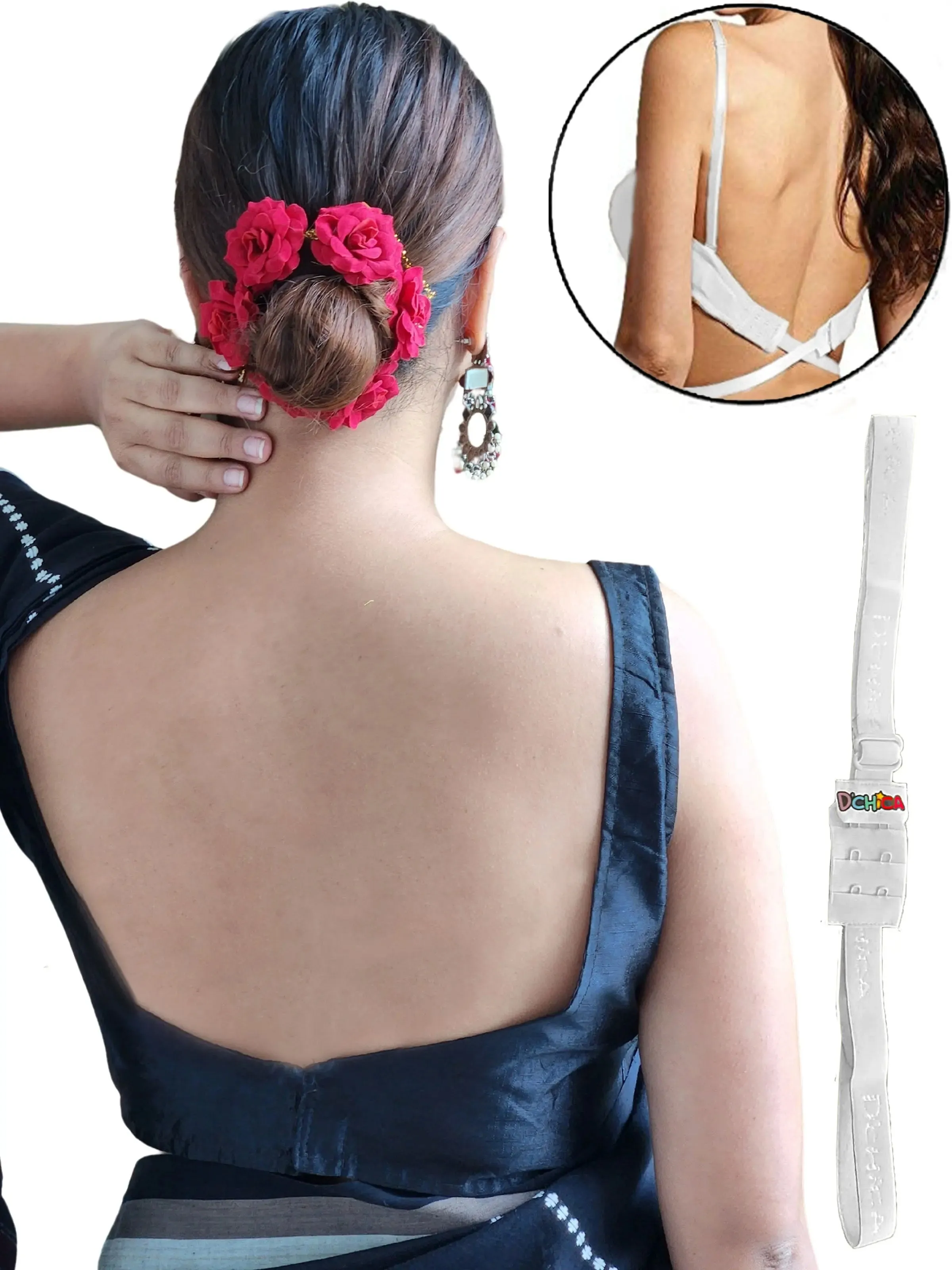 D'chica Adjustable Low Back Bra Converter: 2-Hook Extender Strap for Backless and Low-Back Outfits pack of 1