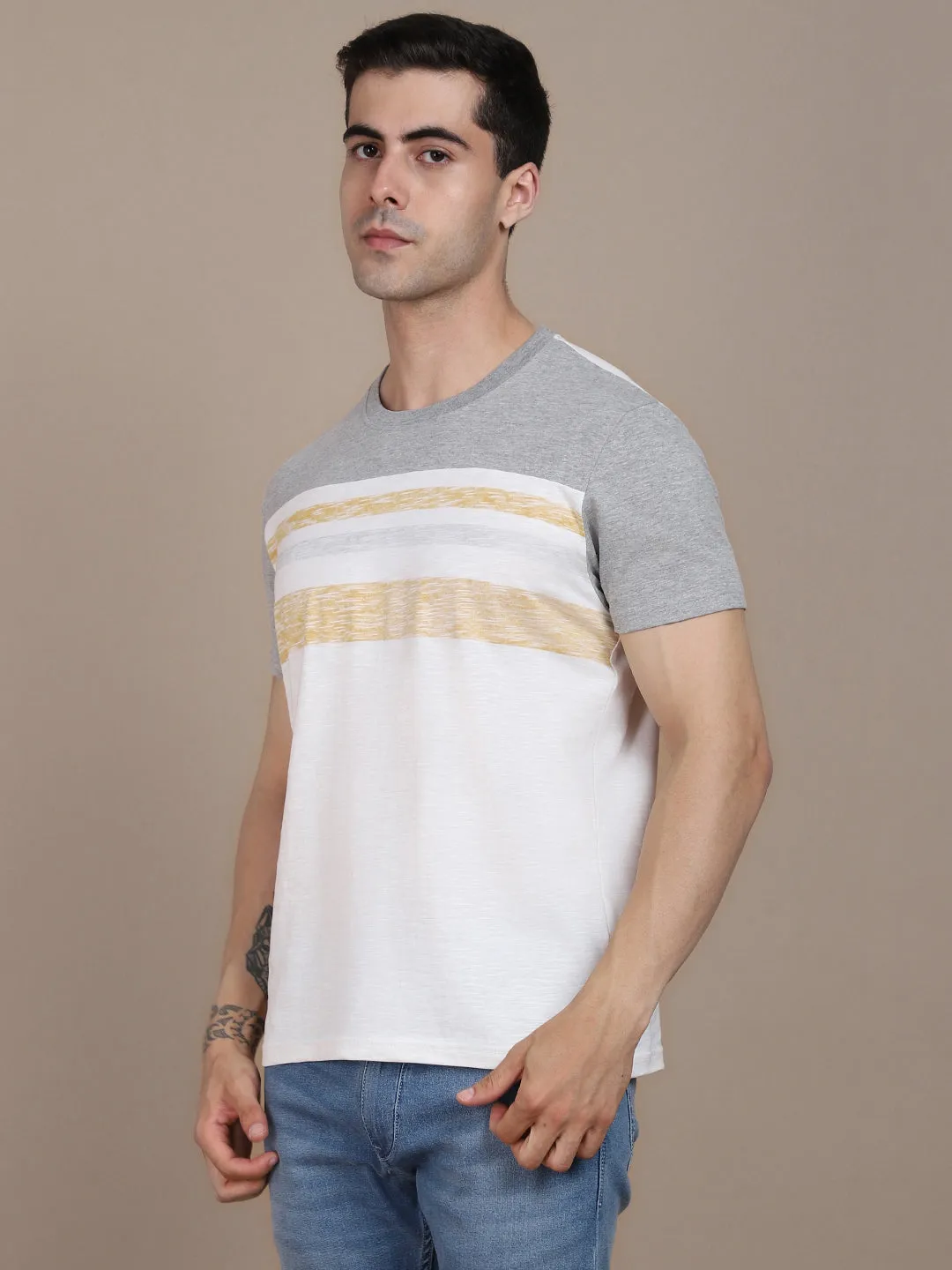 Dennis Lingo Striped Round Neck Pure Cotton T-shirt