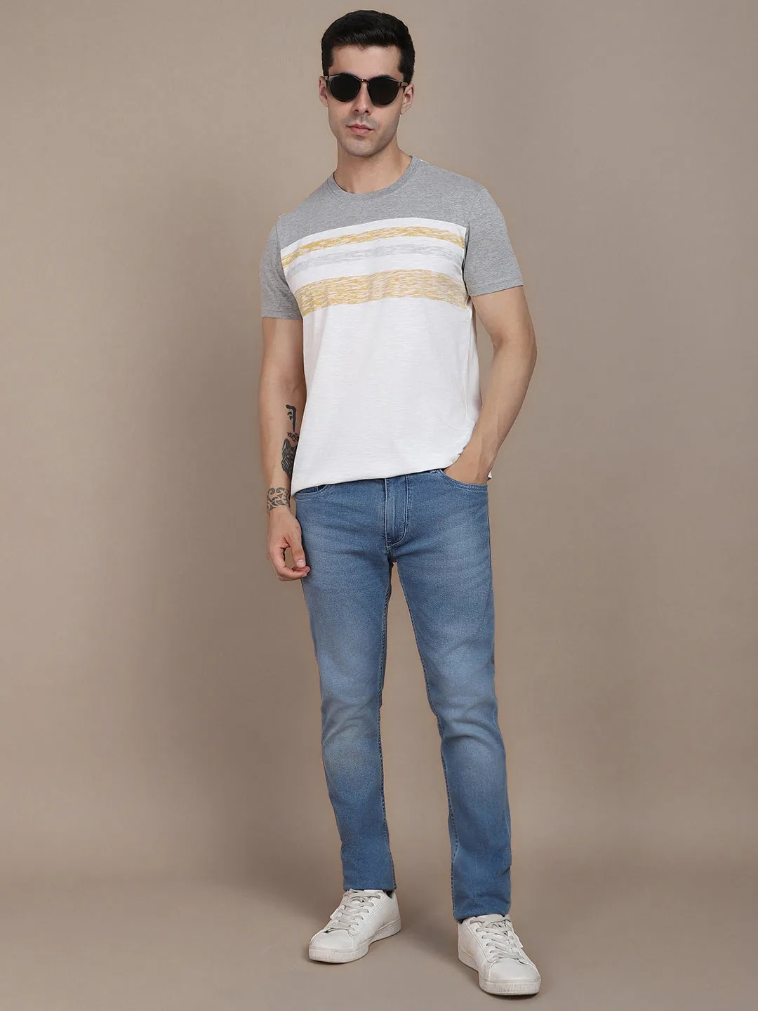 Dennis Lingo Striped Round Neck Pure Cotton T-shirt