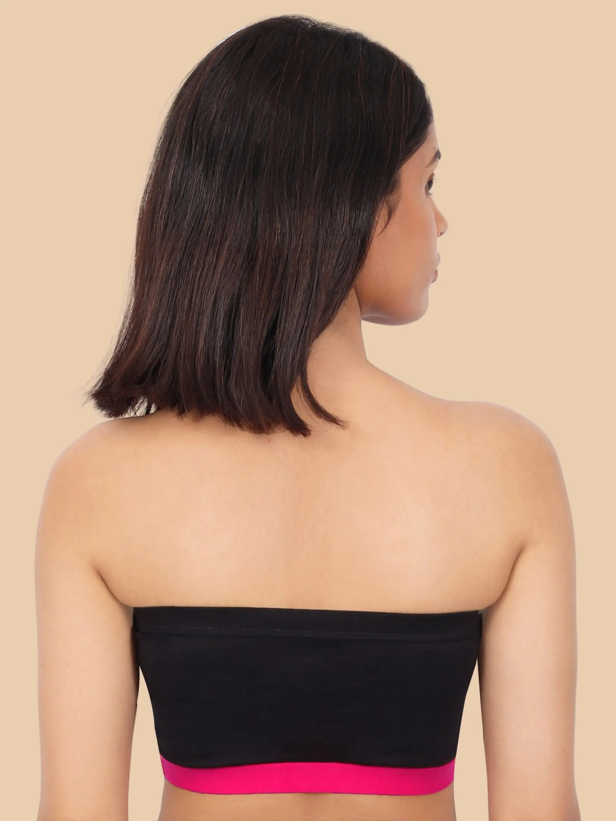 Double-layer Cotton Strapless Bra | Non Padded Bandeau | Solid Black