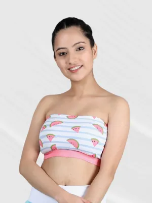 Double-Layer Cotton Tube Bras | Non-Padded Strapless Bra | White Watermelon Print Bra