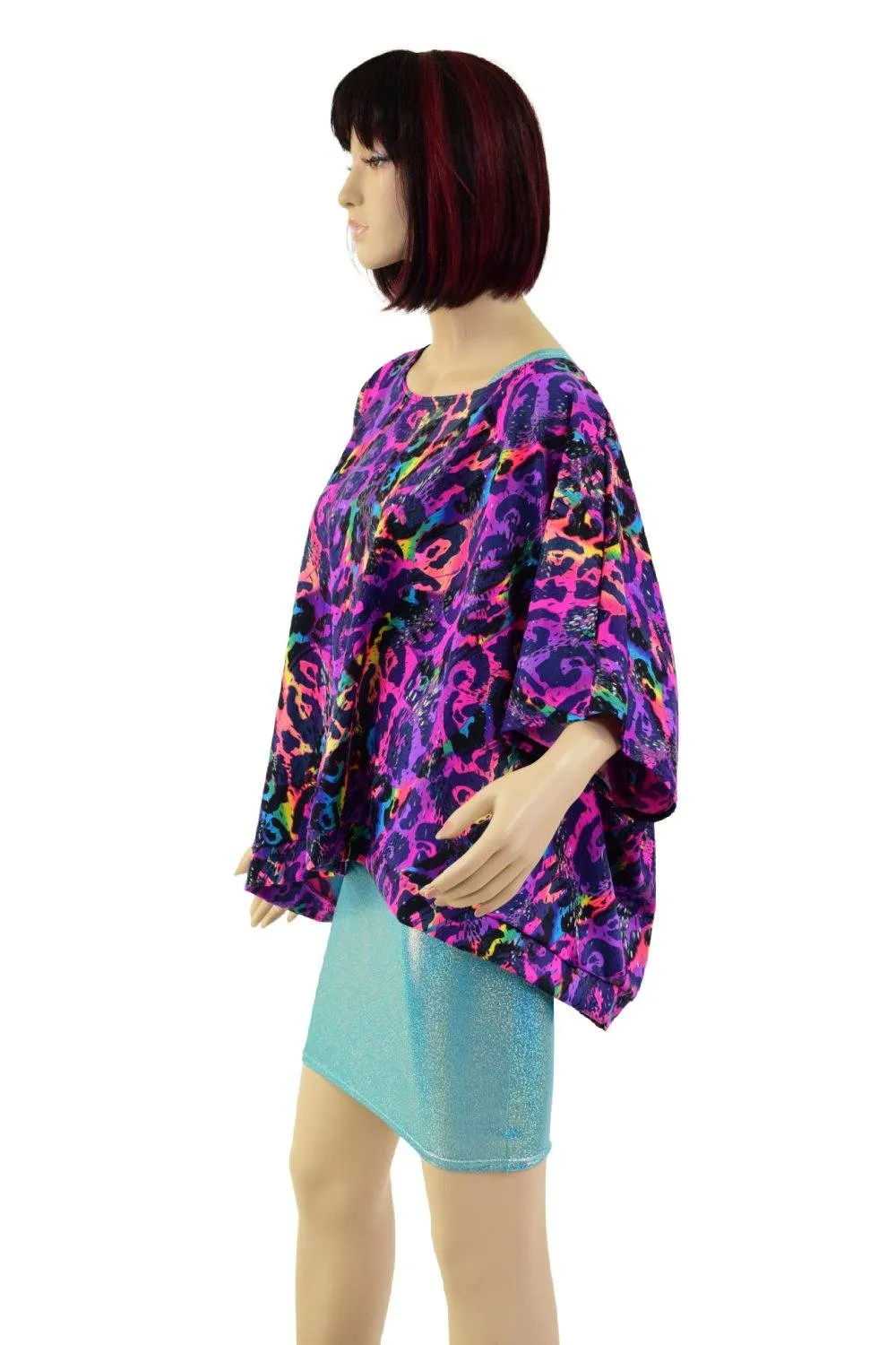 Drapey Pullover Poncho in Rainbow Leopard