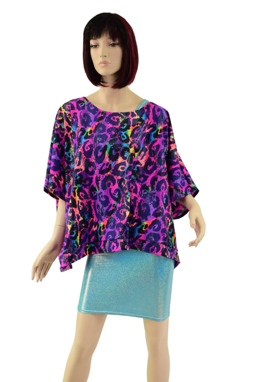 Drapey Pullover Poncho in Rainbow Leopard