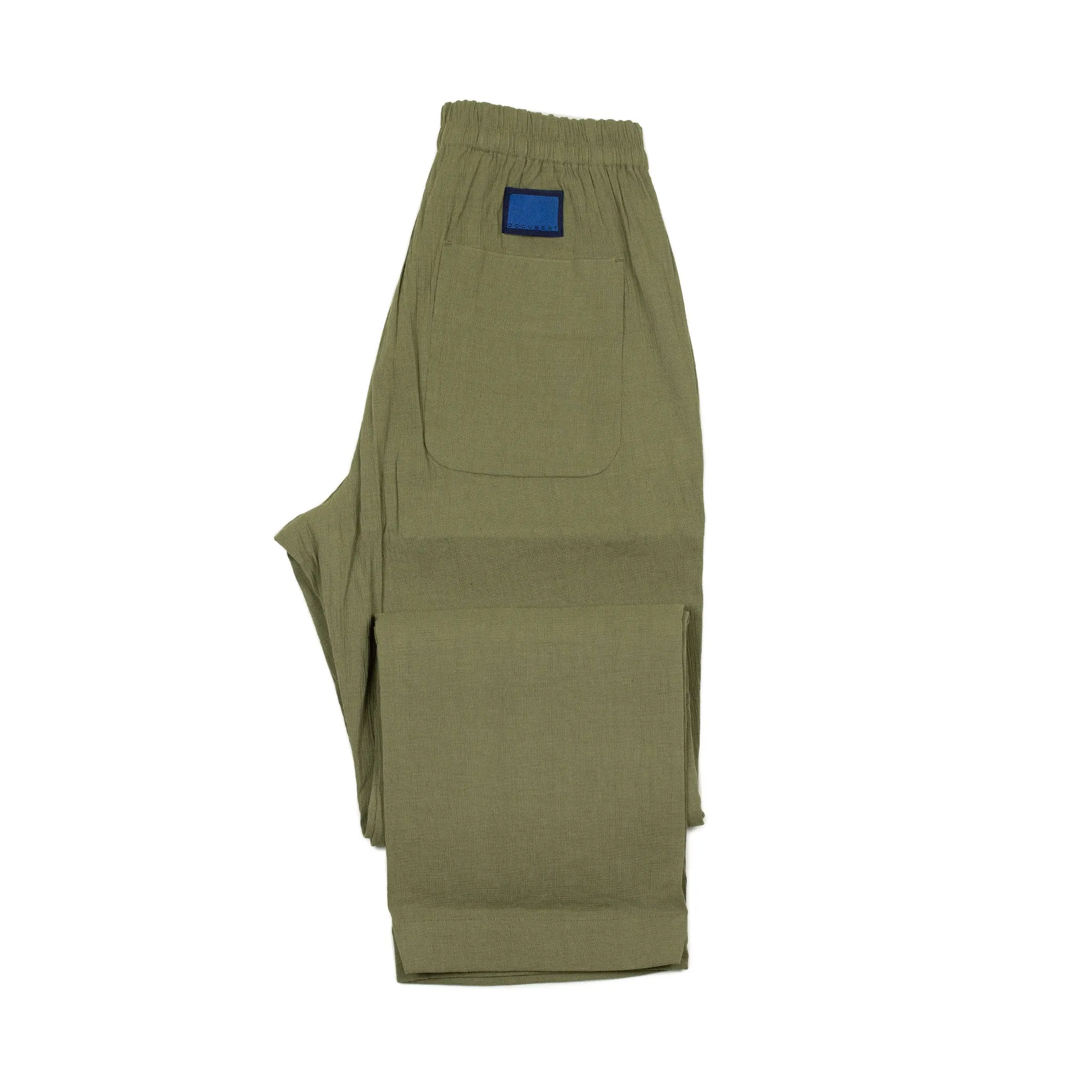 Drawstring easy pants in light olive Italian linen and rayon fabric