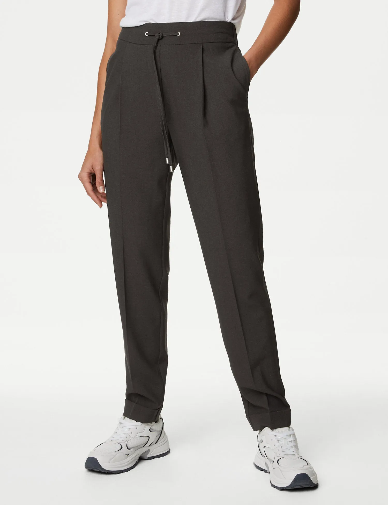 Drawstring Tapered Ankle Grazer Trousers