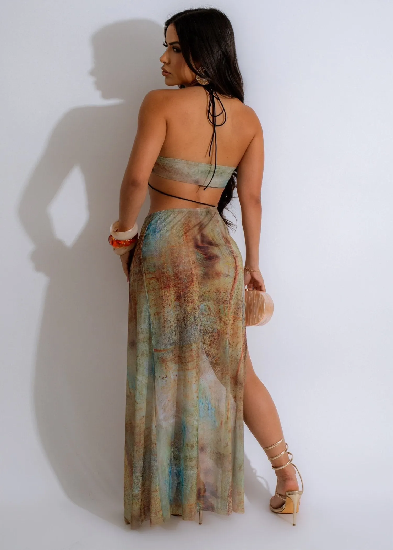 Earth Sign Mesh Maxi Dress Nude