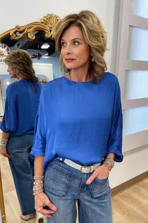 Easy Going 3/4 Sleeve Batwing Blouse Cobalt