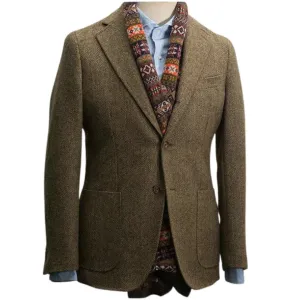 Elegant Herringbone Wool Formal Blazer