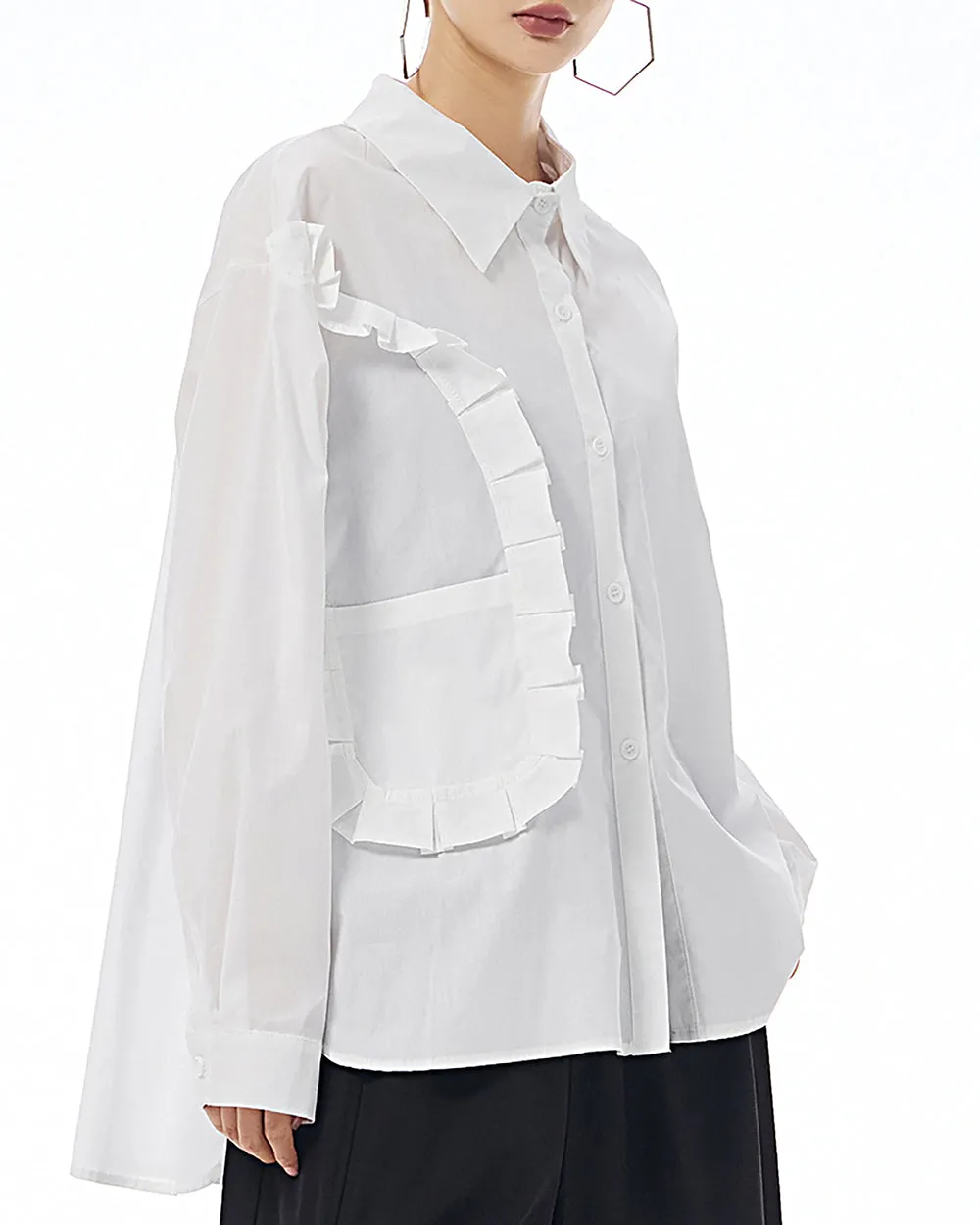 ellazhu Women's Shirt Lapel Button Down Long Sleeve Patchwork Solid Color Loose Oversize GE24