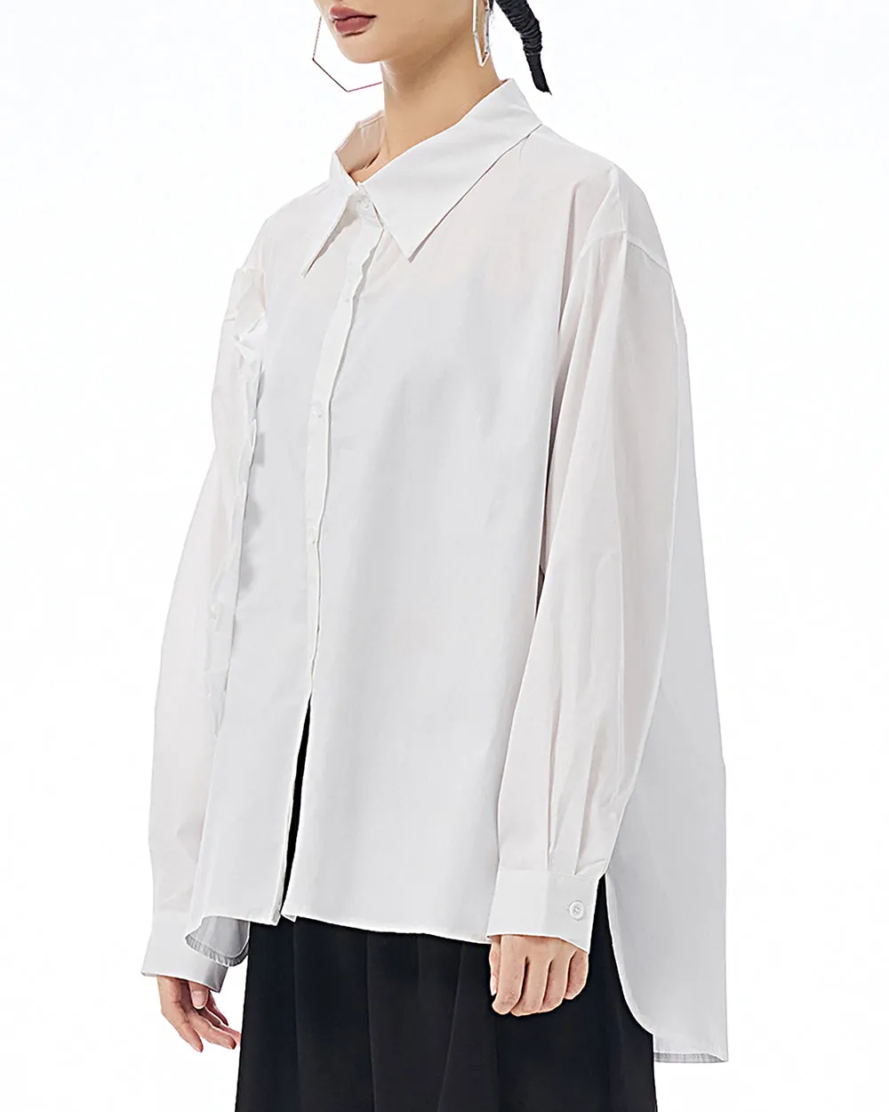 ellazhu Women's Shirt Lapel Button Down Long Sleeve Patchwork Solid Color Loose Oversize GE24