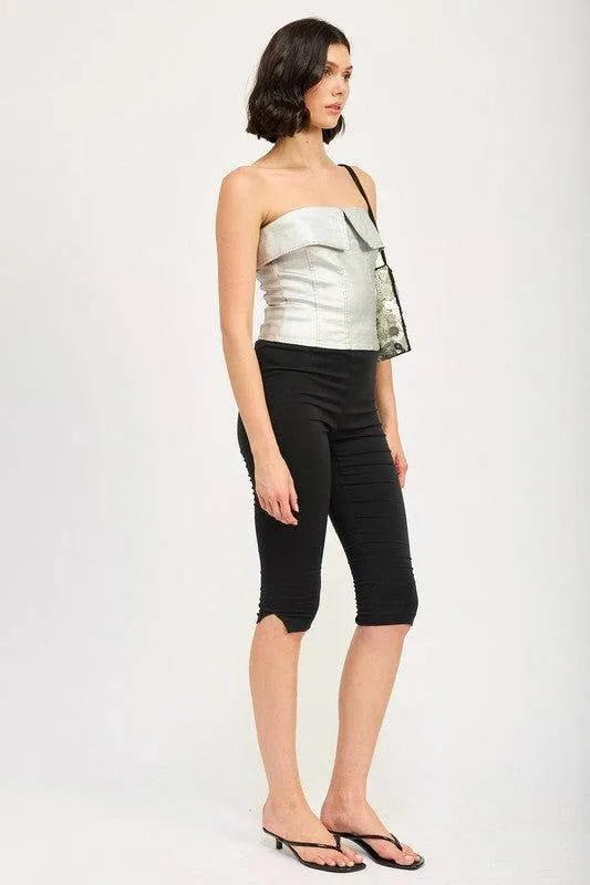 Emory Park Fold Over Corset Top In Silver