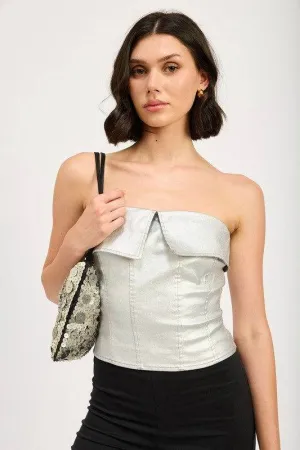 Emory Park Fold Over Corset Top In Silver