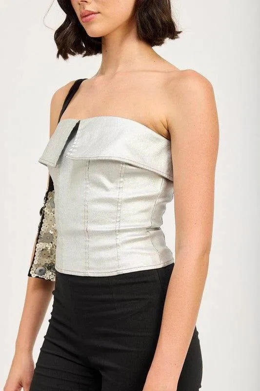 Emory Park Fold Over Corset Top In Silver