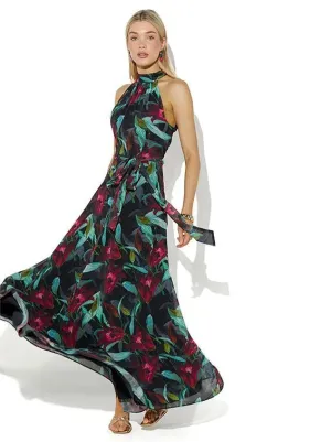 Fifi Tropical Print Halter Gown