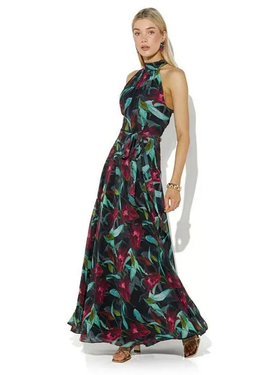 Fifi Tropical Print Halter Gown