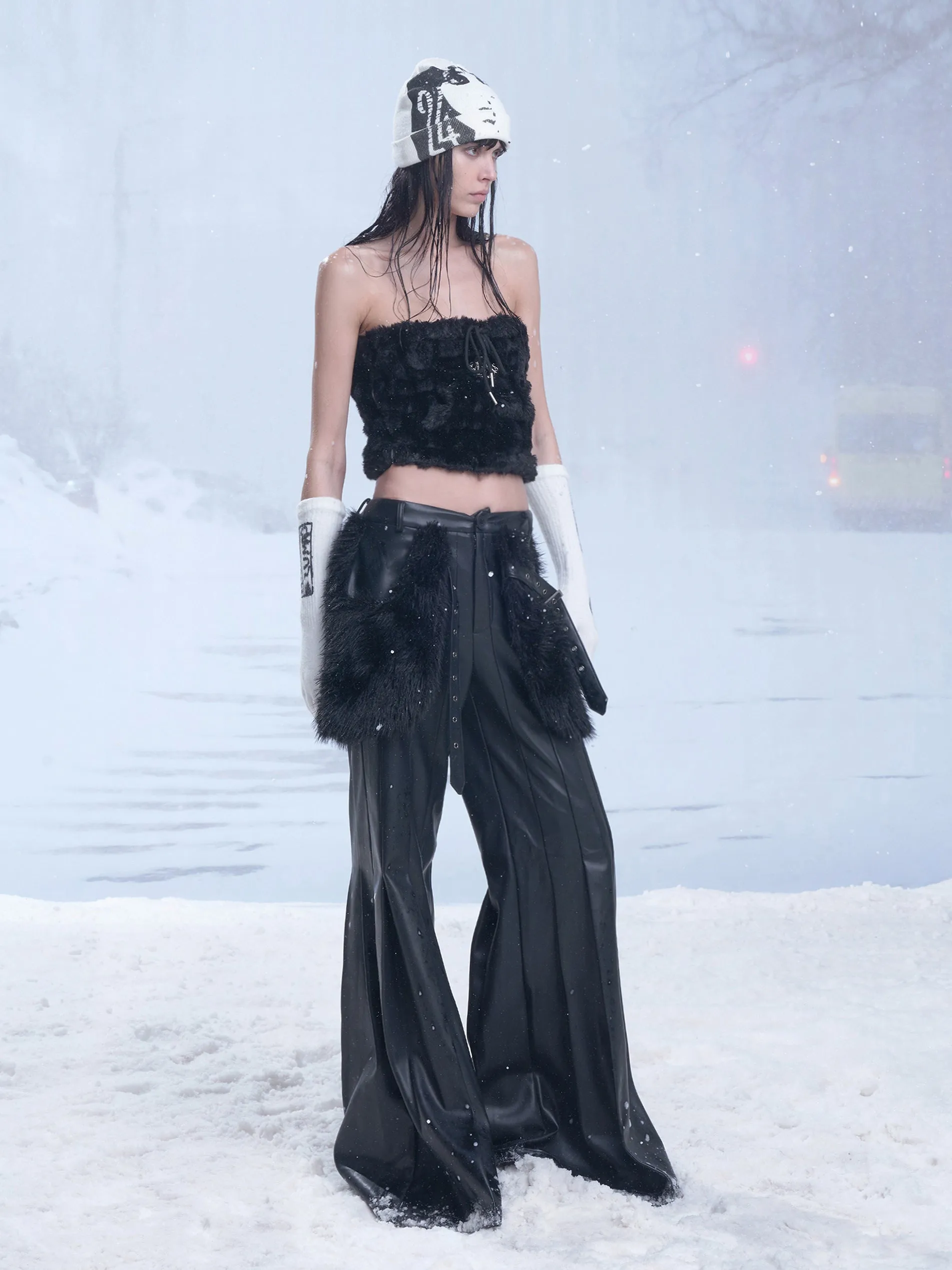 Floor-Length Casual Leather Pants