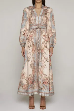 Floral Button Long Sleeve Maxi Dress