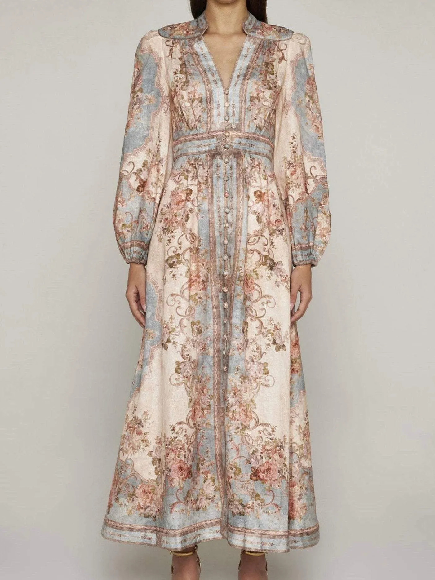 Floral Button Long Sleeve Maxi Dress