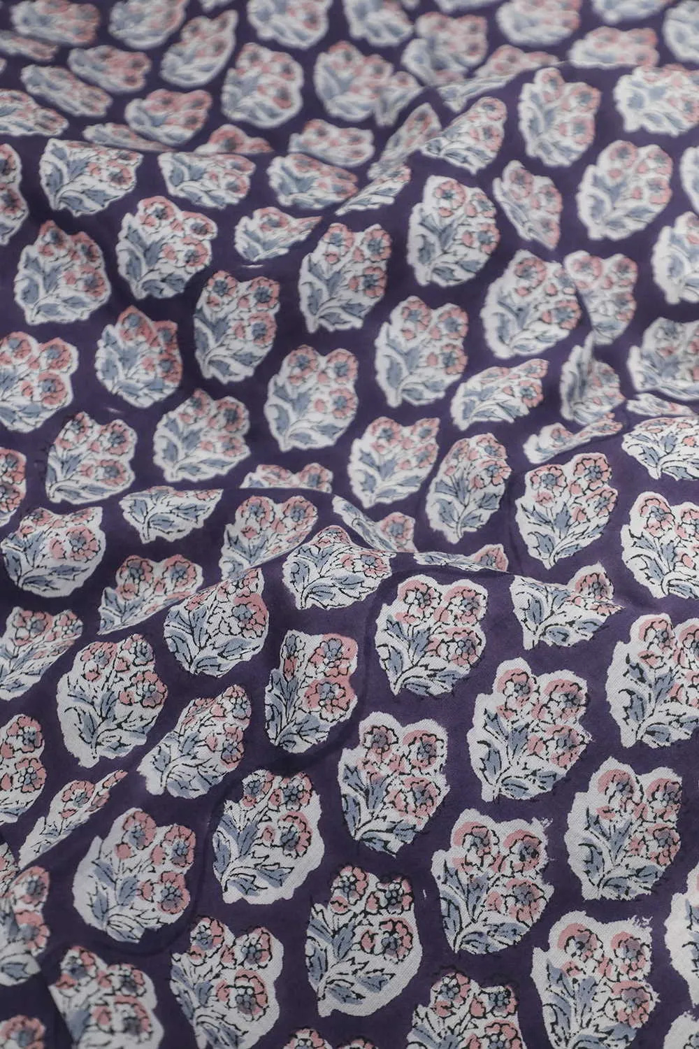 Florets on Purple Sanganeri Cotton Fabric