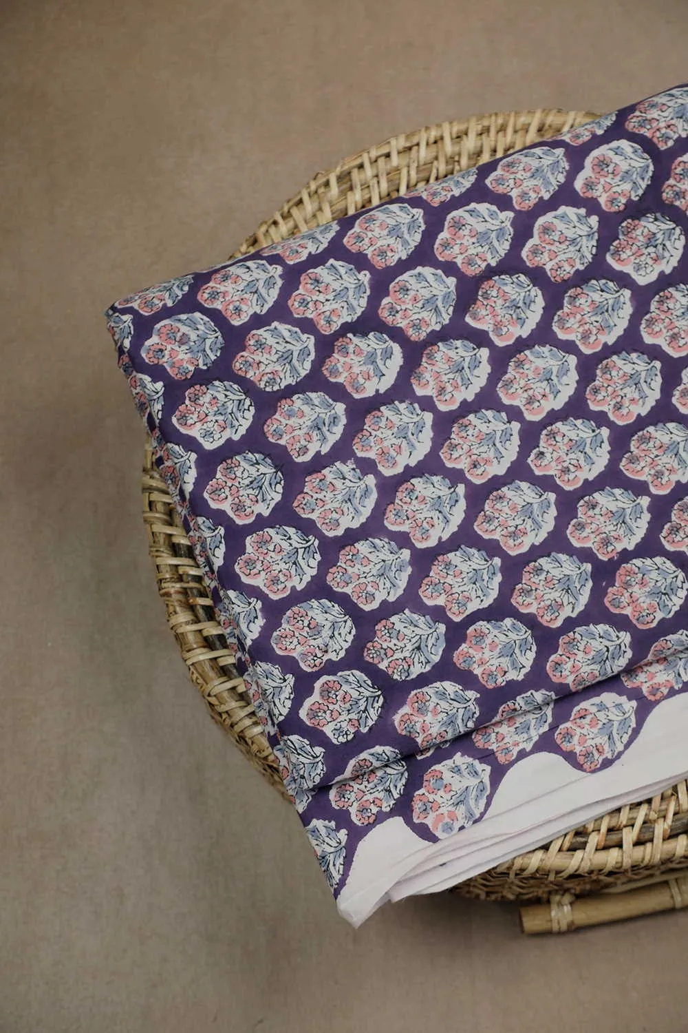 Florets on Purple Sanganeri Cotton Fabric