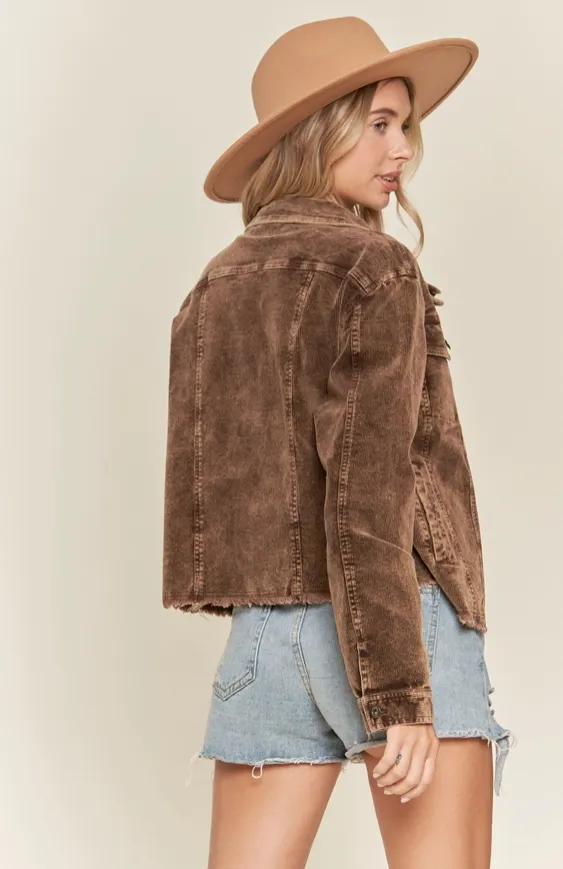 Frayed Hem Corduroy Jacket