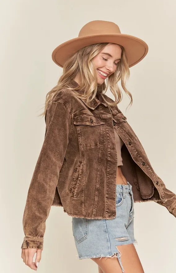 Frayed Hem Corduroy Jacket