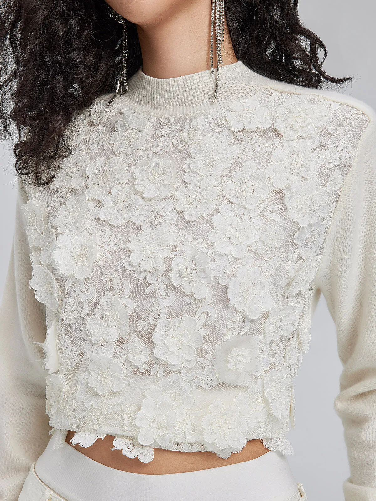 French 3D Lace Patchwork Italian Wool Top