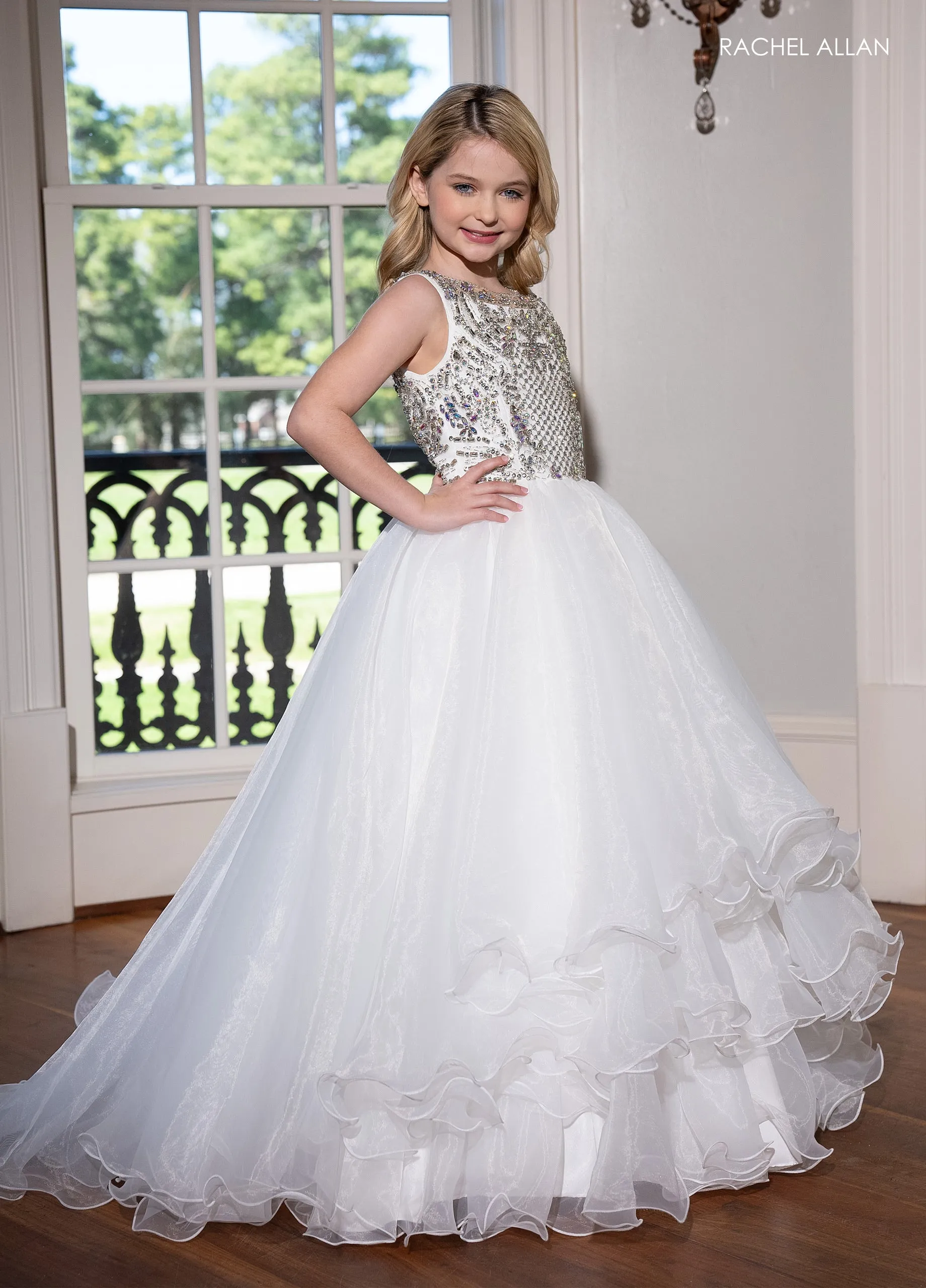 Girl's Sleeveless Ruffled Gown by Rachel Allan 10232