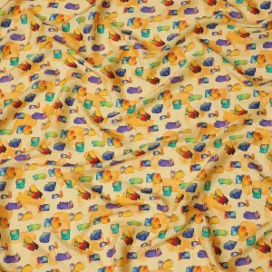 Golden Yellow and Multicolor Abstract Viscose Modal Satin Fabric - 110 cm Width-D19987