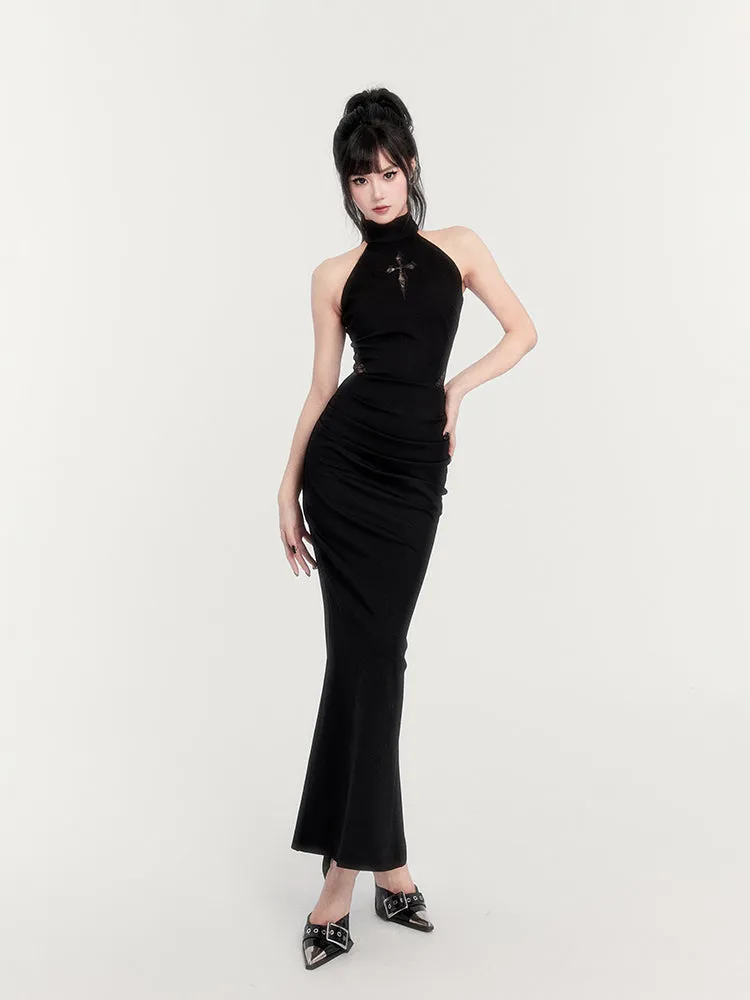 Gothic Cross Halter Maxi Dress