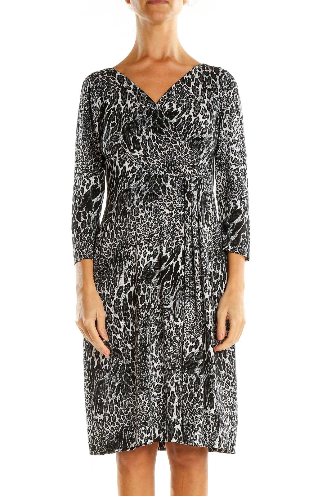 Gray Animal Print Work Fit & Flare Dress