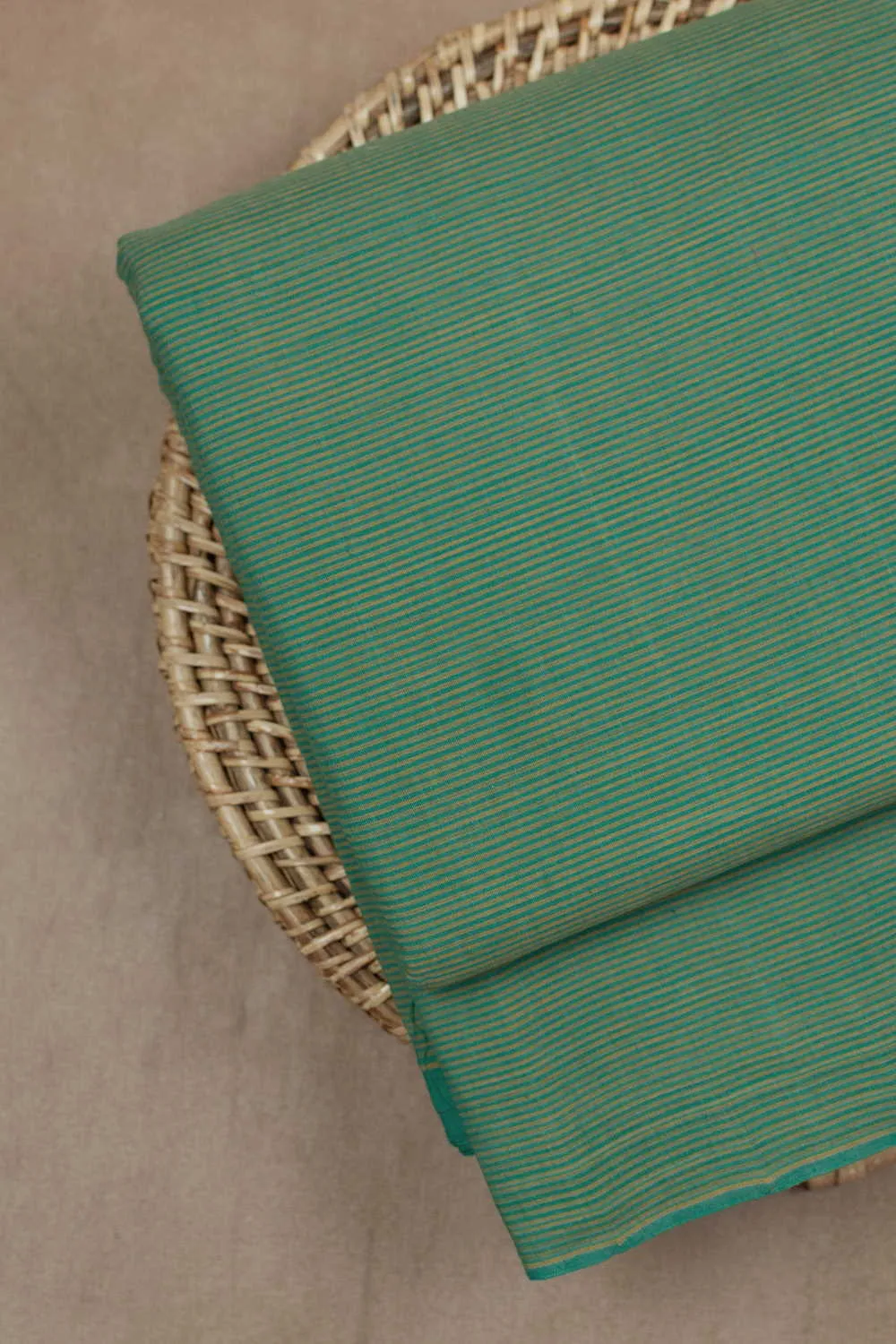 Green with Stripe Mangalagiri Cotton Fabric