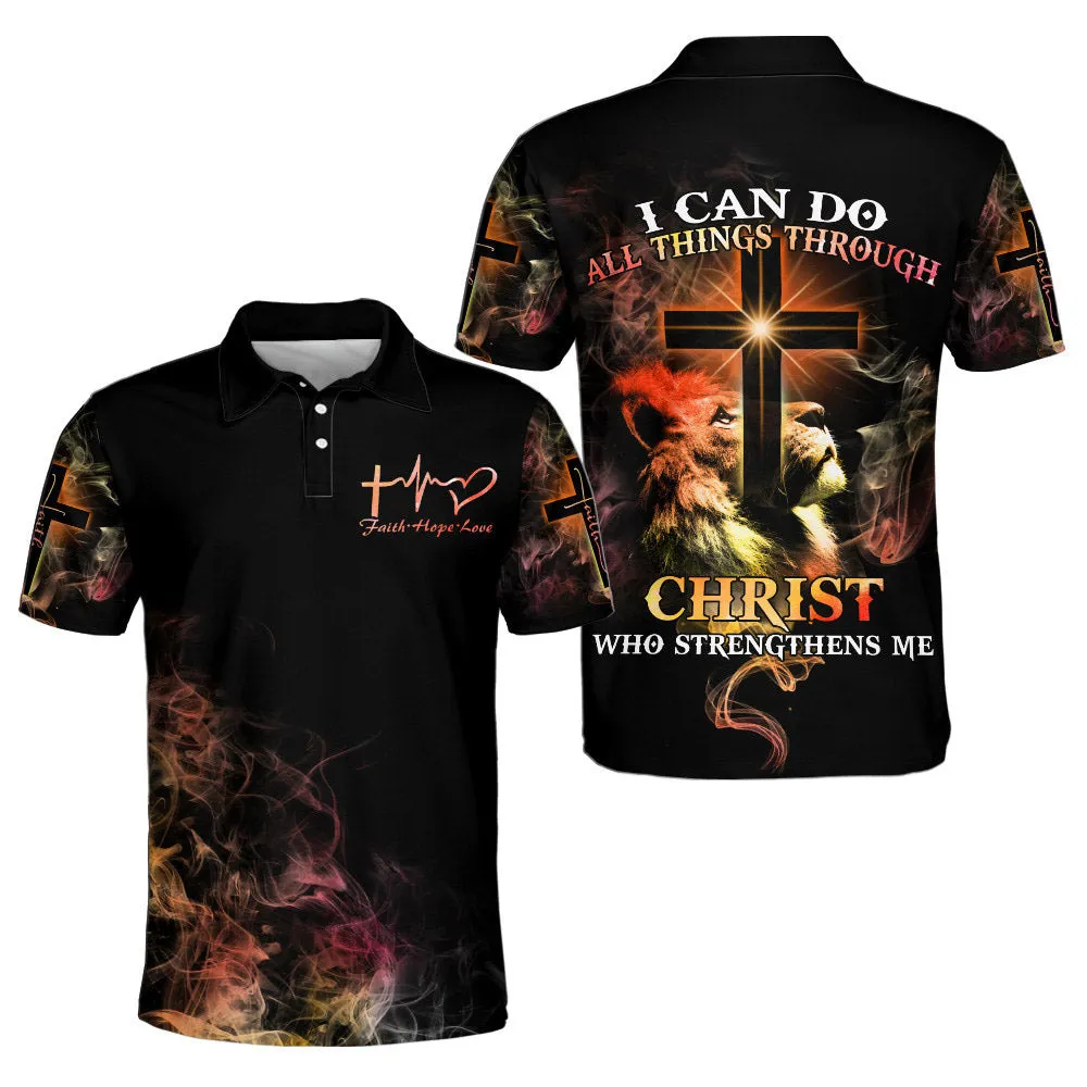 I Can Do All Things Through Christ Who Strengthens Me Lion Cross Polo Shirt - Christian Shirts & Shorts