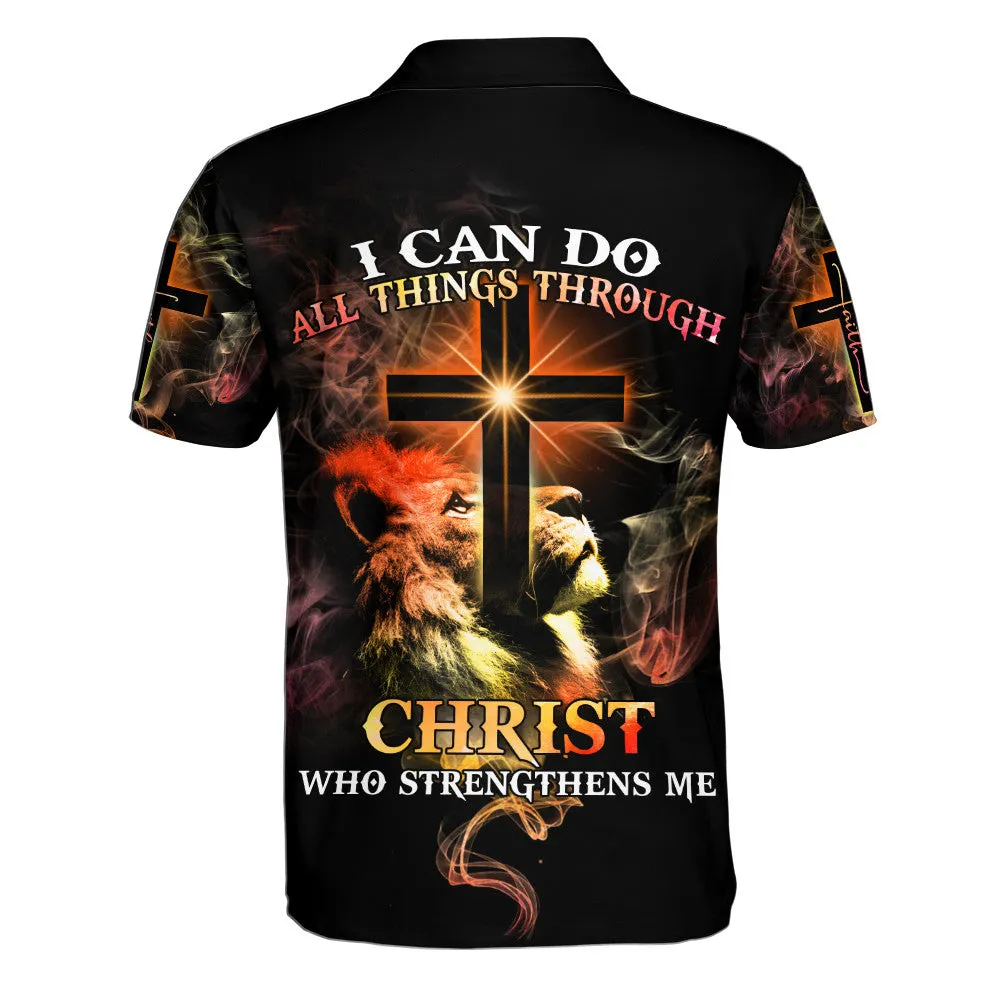 I Can Do All Things Through Christ Who Strengthens Me Lion Cross Polo Shirt - Christian Shirts & Shorts