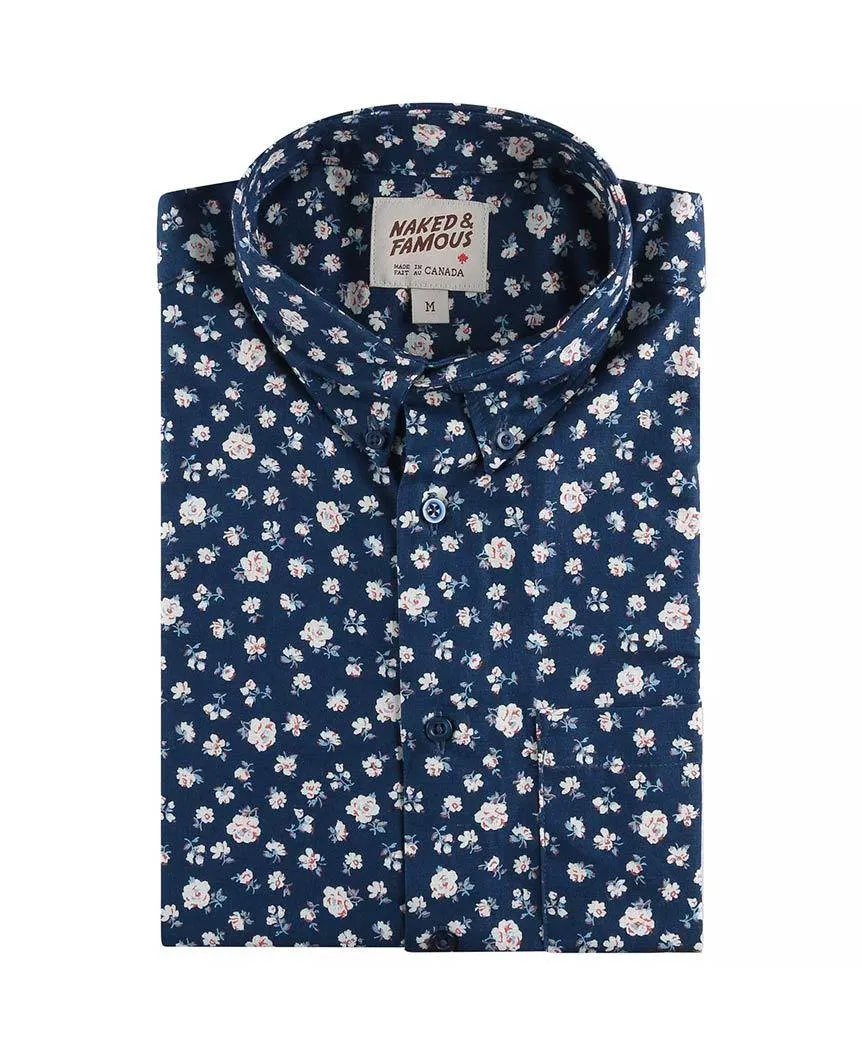 Indigo Romantic Flowers Short Sleeve Easy Shirt