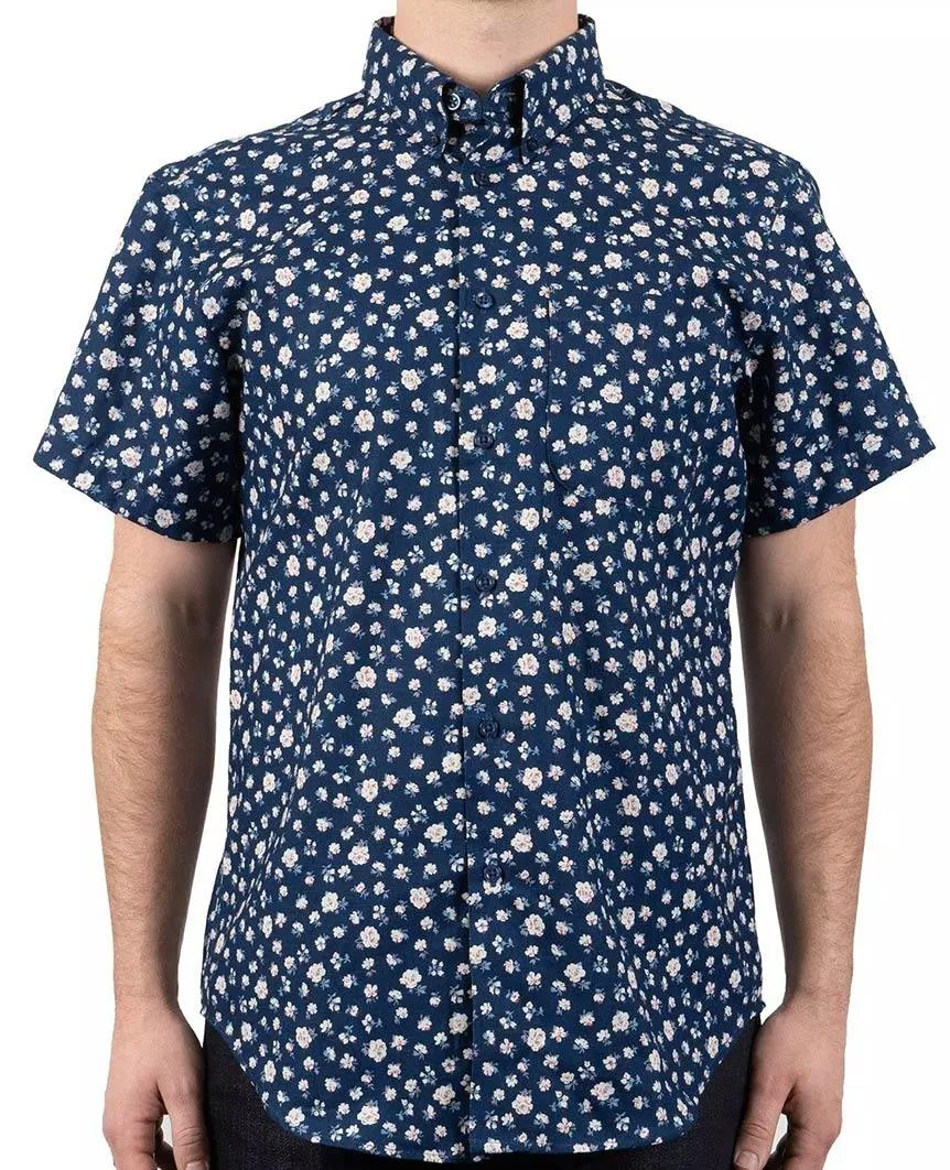 Indigo Romantic Flowers Short Sleeve Easy Shirt