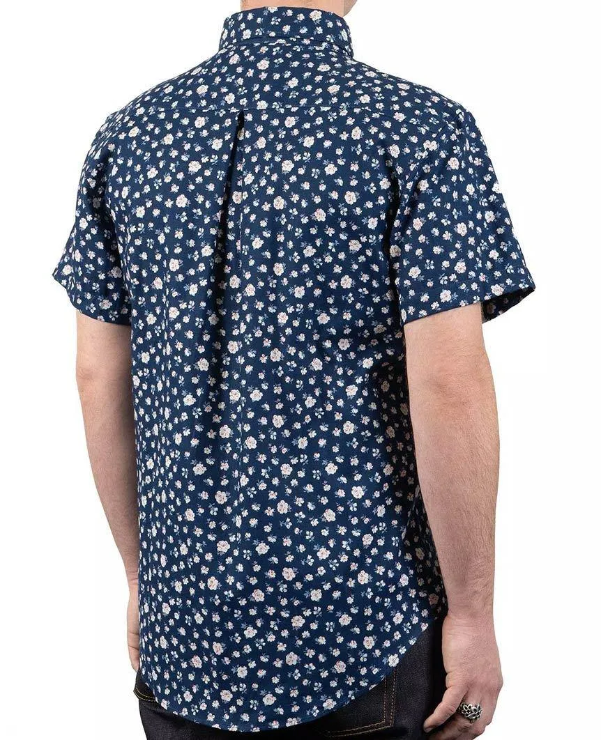 Indigo Romantic Flowers Short Sleeve Easy Shirt