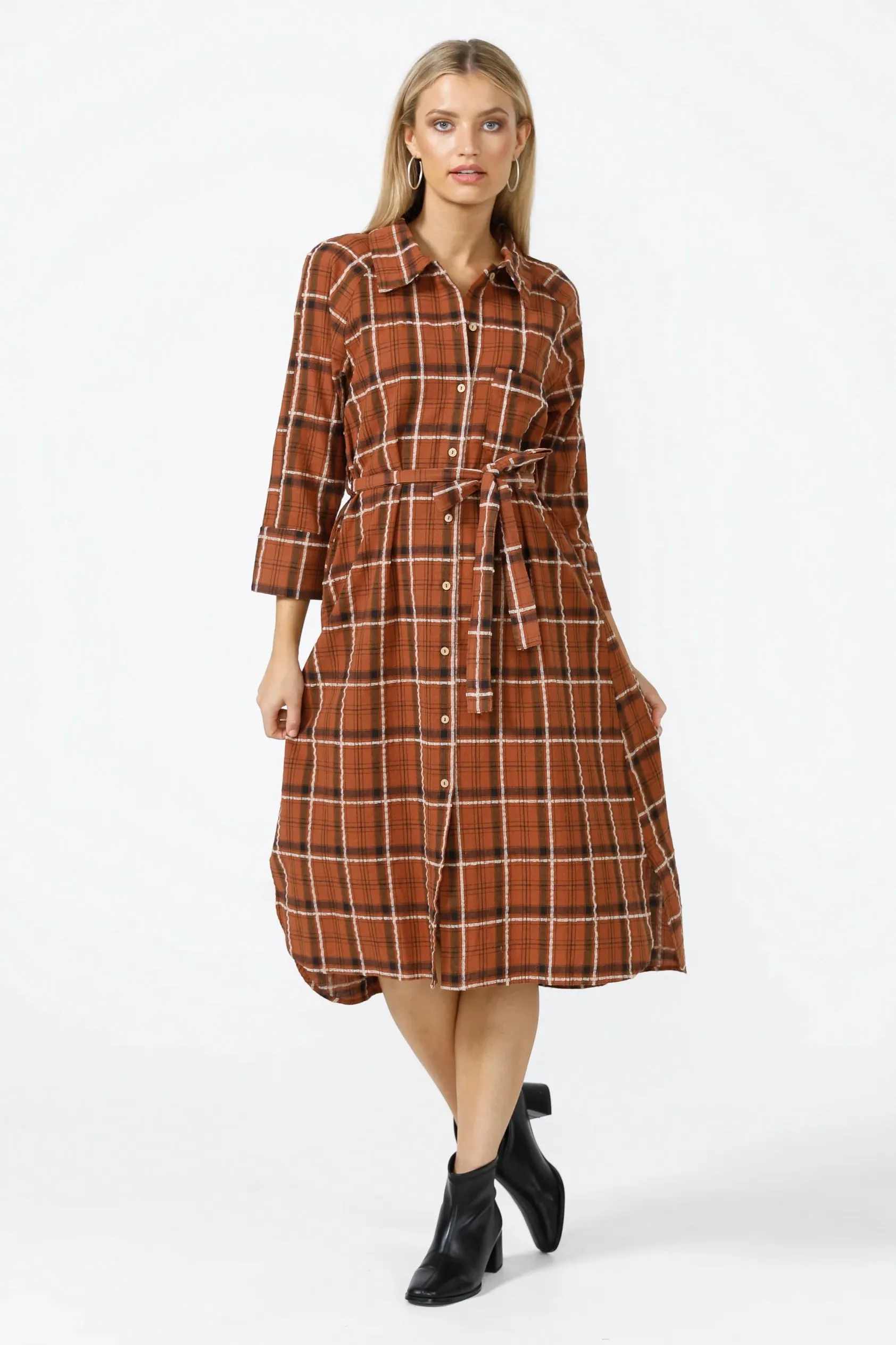 Ines Shirtdress in Brown Check