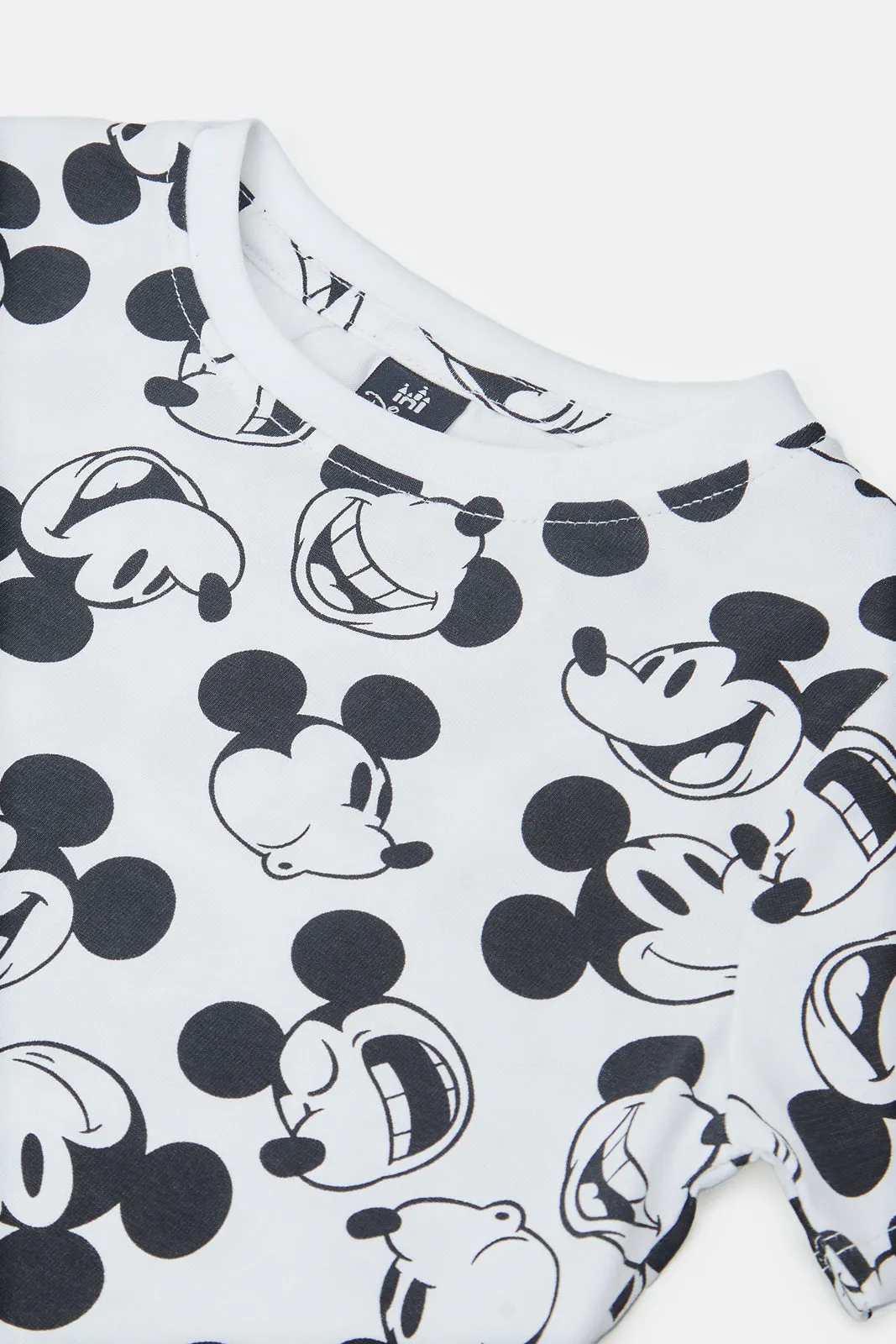 Infant Boys White Mickey Mouse Printed T-Shirt Set (Pack Of 2)