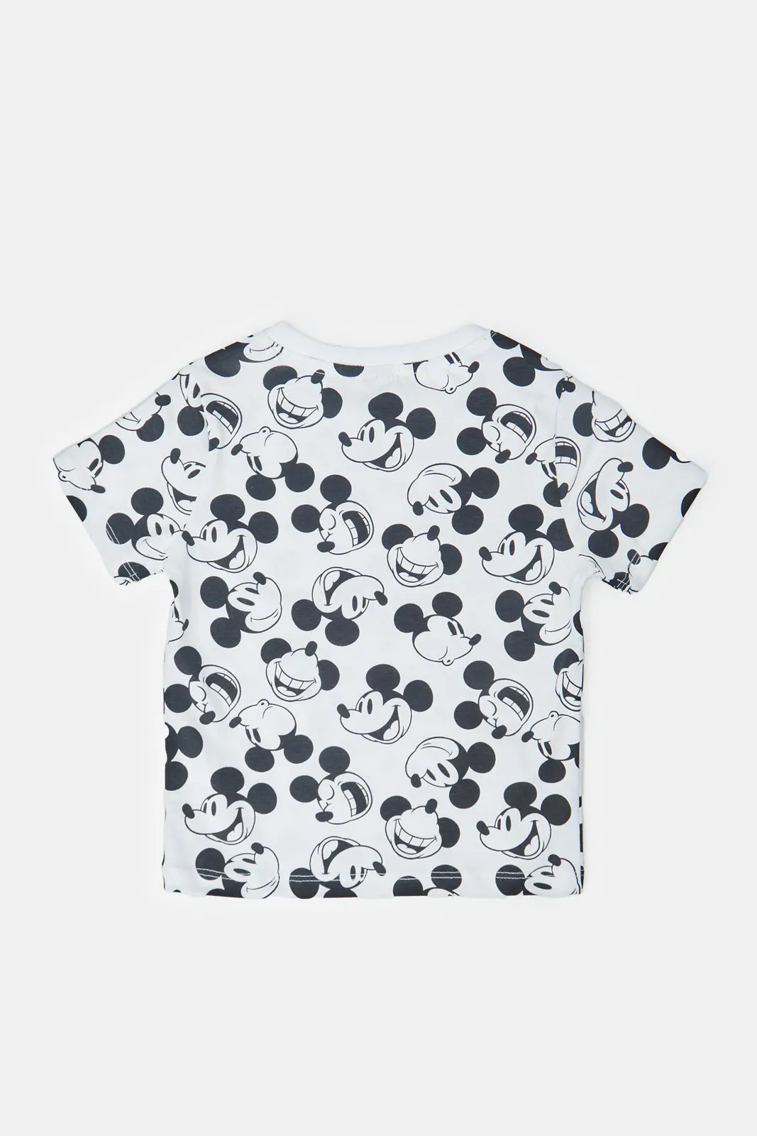 Infant Boys White Mickey Mouse Printed T-Shirt Set (Pack Of 2)